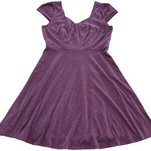 Gilli Dress Womens Medium Purple Short Sleeve Fit Flare‎ Soft V Neck Stretch USA